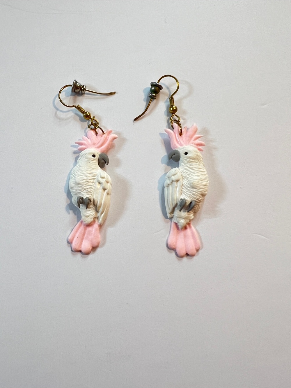 Cockatoo Earrings Pink & White 2” Long